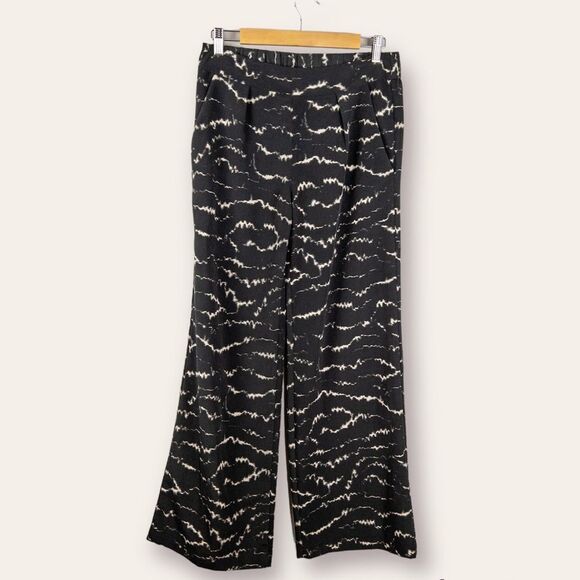 H By Halston Womens Size 4 Wide Leg Pull On Pants Black Taupe Neutral Flowy - Picture 1 of 9